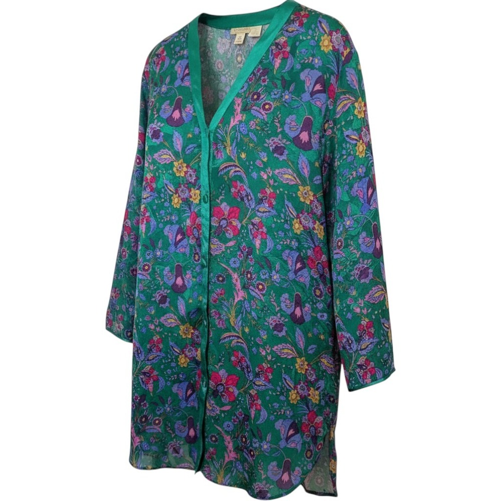 Victoria Secret Vintage Gold Label Night Shirt Floral Button Front Green M/L